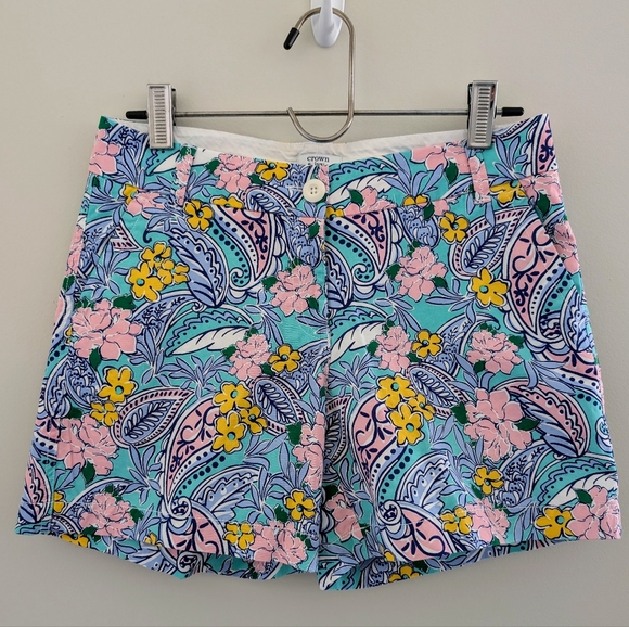 crown & ivy Pants - NEW Crown & Ivy Caroline 5" Chino Shorts WOMENS Size 4 Floral Paisley Aqua Pink
